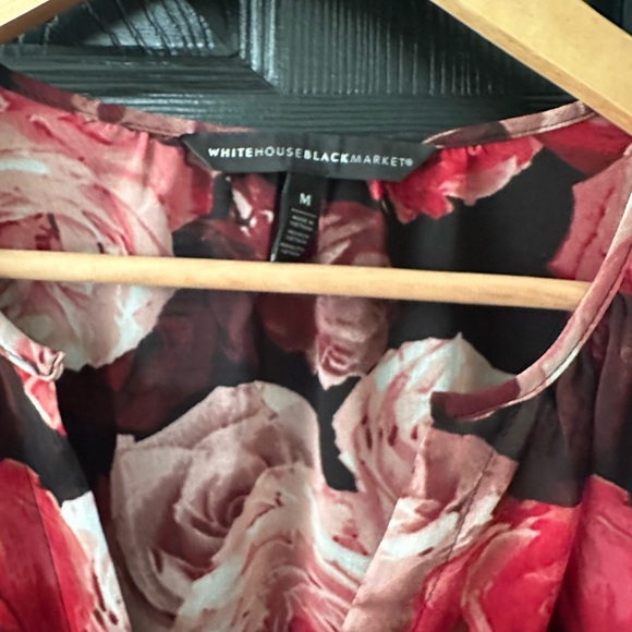 White House Black Market Rose Print Sheer Blouse - Picture 2 of 5